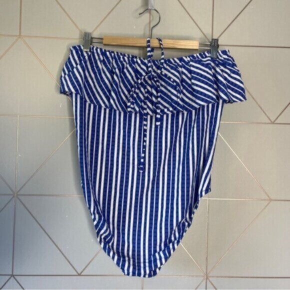 J. Crew Ruffle Bandeau One-Piece Swimsuit Puckered Stripe - Picture 3 of 9